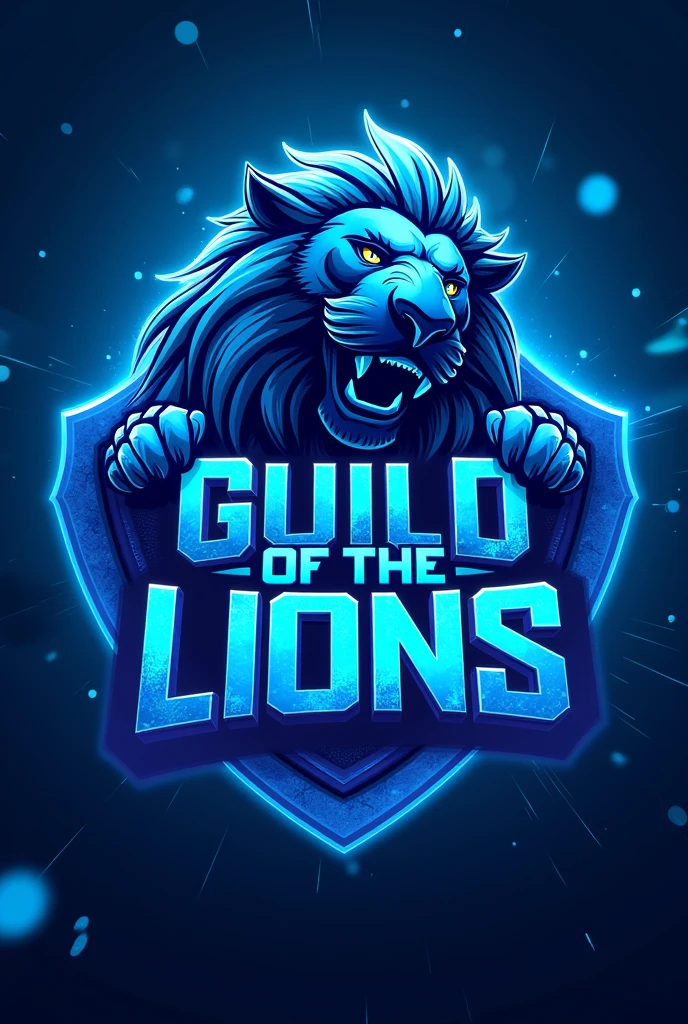 Lion logo with the text "Guild of the Lions" plus Free Fire theme, blue colors
