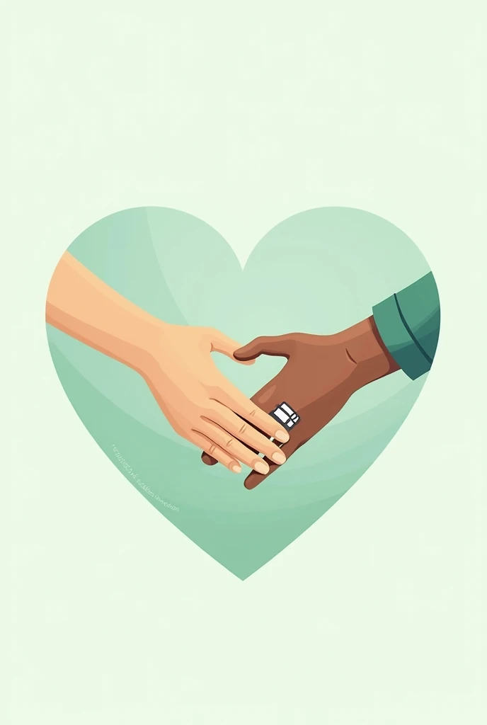 Two hands shaking hands that together form a heart. One of the hands has a injured finger, Well, it has a bandage. The image must be related to hand rehabilitation therapy. The colors must have tones according to health and rehabilitation. The image has to be a vector type to be used as a logo