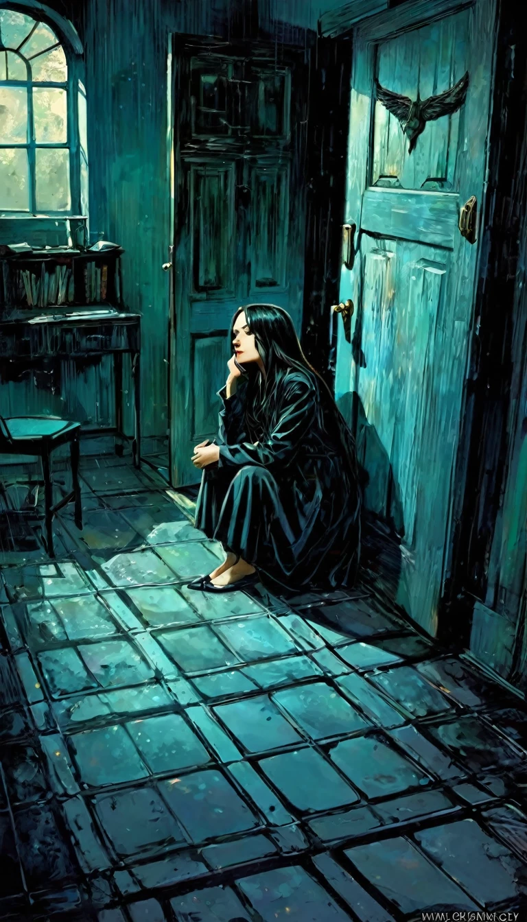reflections, horror, breakage, sadness, loneliness,(art inspired by Bill Sienkiewicz). oil painting)