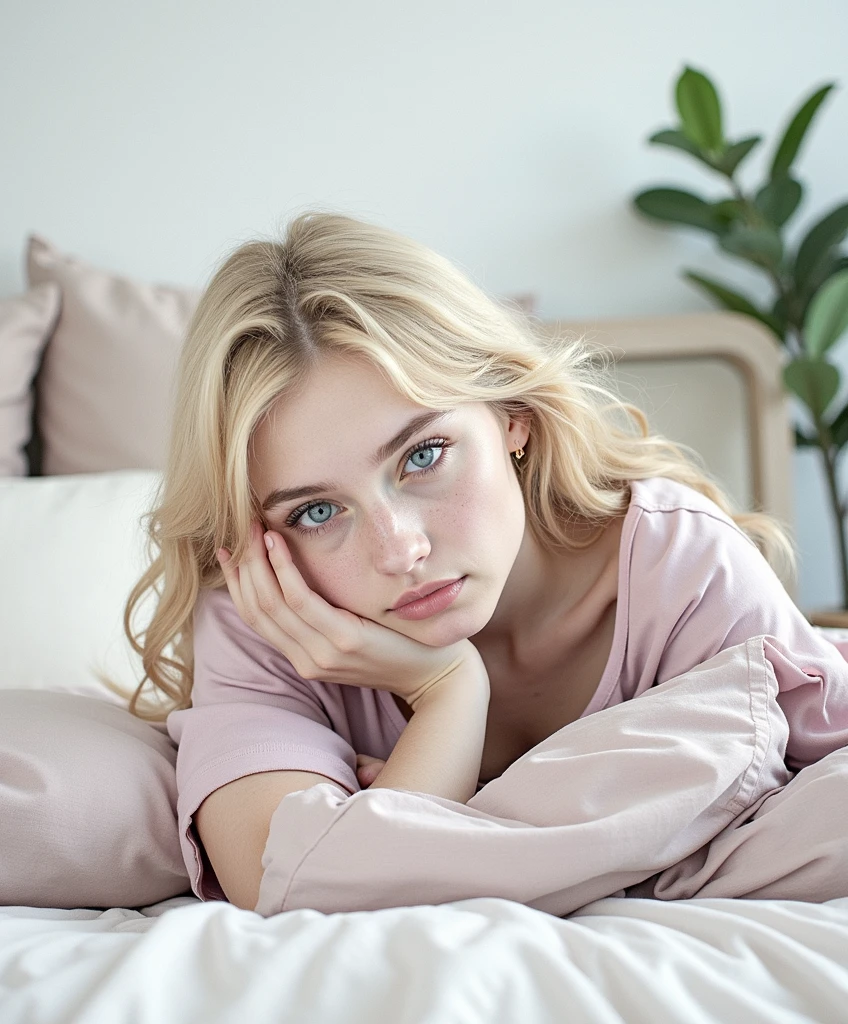 super realistic, highly detailed, sexy, young,european blonde, medium breasts, blue eyes, 26 years old, iPhone 14 Pro Max camera, Merger_mati_catentes, (twilight:1.2) , (soft lighting:1.2), (luxurious bedding:1.2), photorealistic, raw, textured skin, skin pores, intricate details, epiCRealism, bali