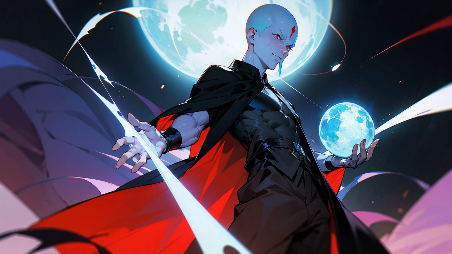 Make Dr Manhattan with a black robe and a red badge