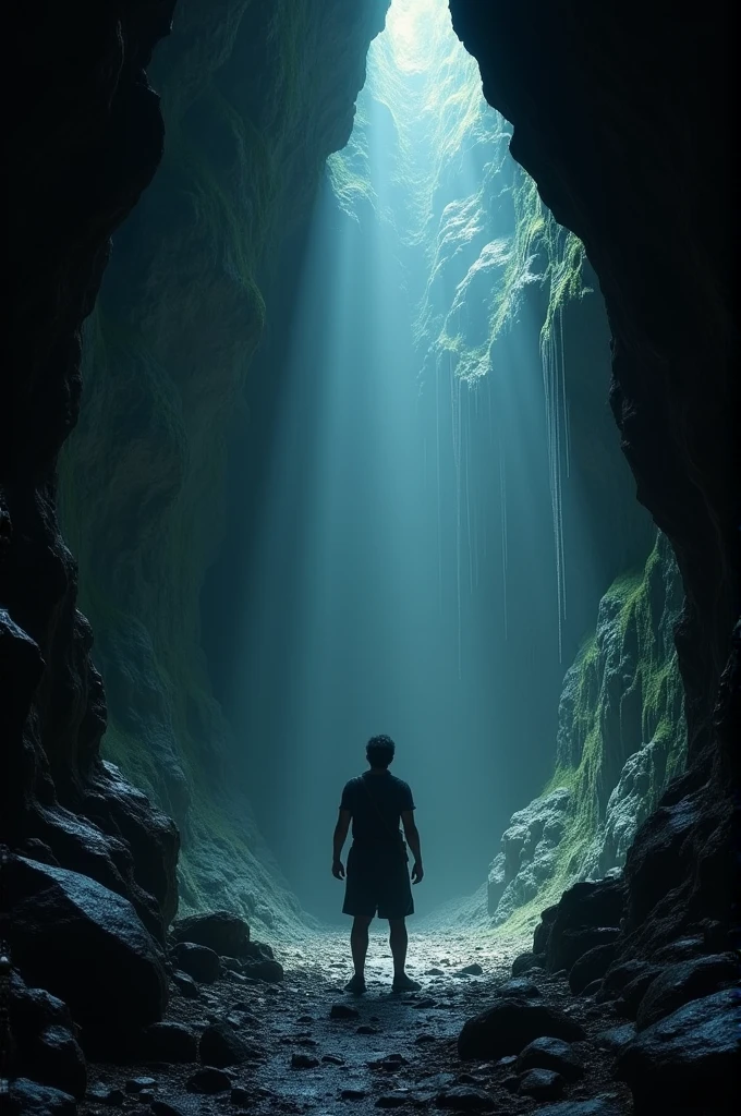 **The cave walls began to close in, and Vikram had already fled, leaving Arjun alone.**  
    *The cave’s walls starting to shift and close in, creating a sense of impending doom as Arjun stands alone, with no sign of Vikram in sight.*