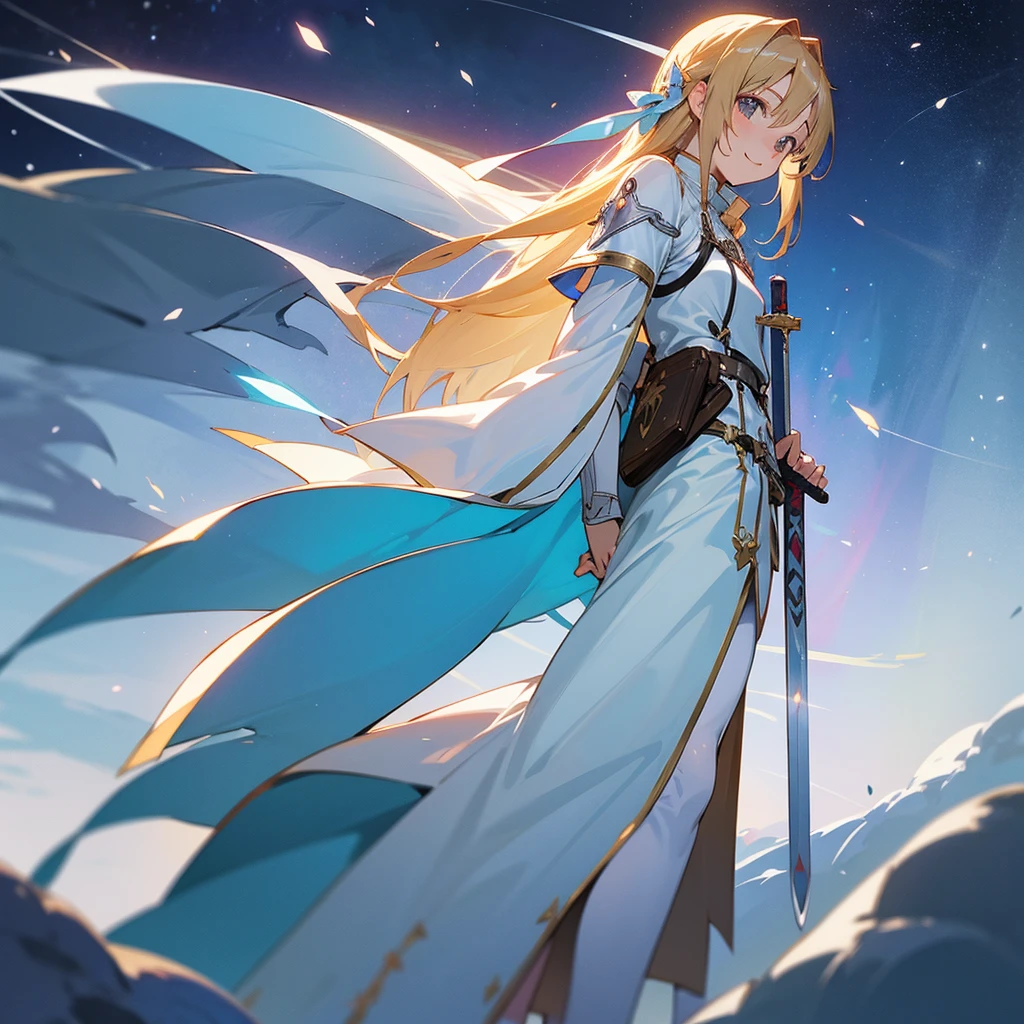 Asuna, Asuna_(star), (One person,alone) ,Fantasy, High resolution, 19, original, (Wear it in a sheath around your waist:1.3), smile, (White Knight Wizard's Long Cape:1.55), short hair, Medium chest, View your viewers, bangs ,Fine hazel brown eyes, Beautiful background, ((Morning sun,Western-style private room)), Place your hand on your chest,(Brown Hair,Short Ponytail:1.5), (Platinum Knight Wizard Full Armor:1.55),short hair, Are standing,Straight, Couple,(whole body:1.1), White knee socks,(Couple:1.4),