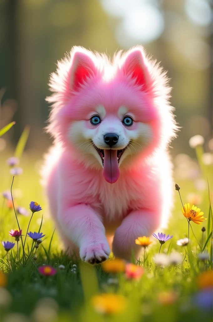 A dog with pink fur