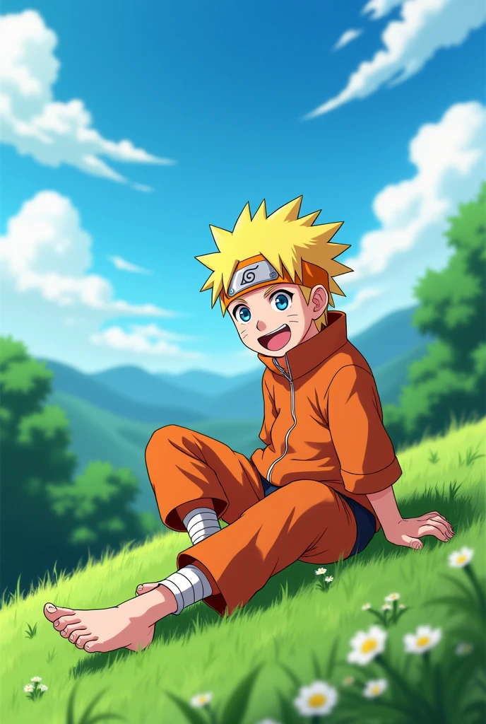 Anime boy naruto show his feet