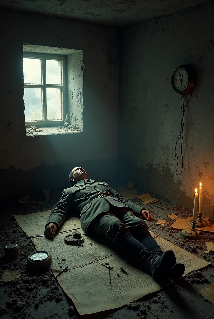Hitler's bunker with him lying on the ground