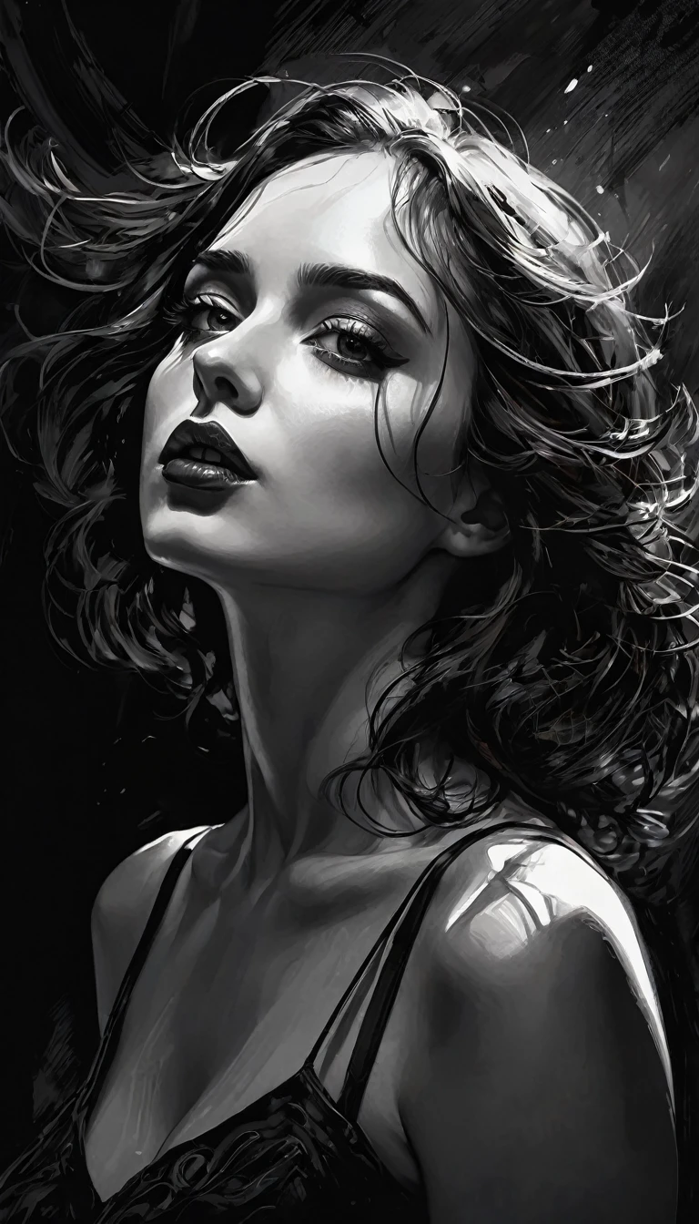 lesbianism, black and white image, between shadows, oil painting, chiaroscuro, sensual, dramatic lighting, moody atmosphere, photorealistic, intricate details, masterpiece, ultra-detailed, high quality, 8k, best quality, realistic, cinematic, dark and brooding, expressionistic, powerful composition, emotional impact, (best quality, 4k, 8k, high resolution, masterpiece: 1.2), ultra-detailed, (realistic, photorealistic, photorealistic: 1.37), details intricate, vivid colors, sharp focus, professional, Dave McKean artwork, surrealism oil touch, oil painting style, portrait, woman, beautiful detailed eyes, beautiful detailed lips, dreamy atmosphere, shadow play, lighting soft, fun pose, dark tones, ethereal background, fantasy elements, texture, layered composition. art inspired by Bill Sienkiewicz and Dave McKean