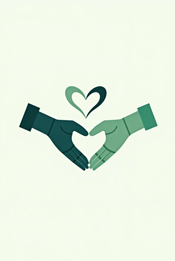 Two hands shaking hands that together form a heart. One of the hands has a injured finger, Well, it has a bandage. The image must be related to hand rehabilitation therapy. The colors must have tones according to health and rehabilitation. The image has to be a vector type to be used as a logo.