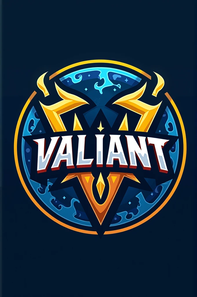 Logo of a Valorant Esport team, round, blue and yellow, "valiant", ancien csgo player 