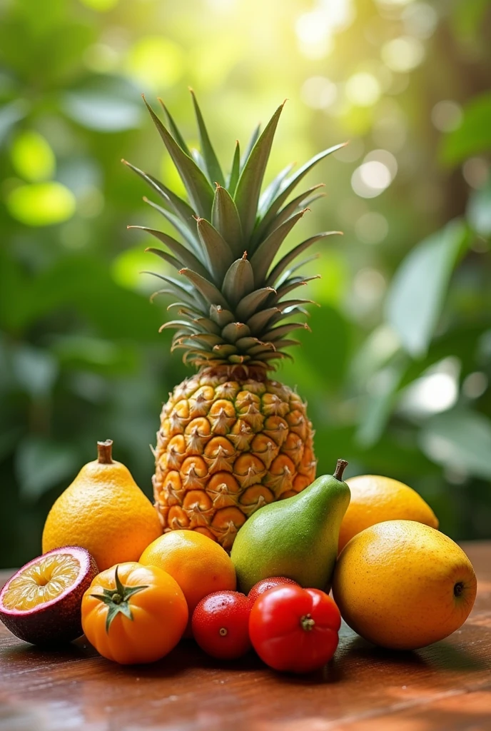 Pineapple Image, passion fruit, lulo, tree tomato, guava, mango that look refreshing 