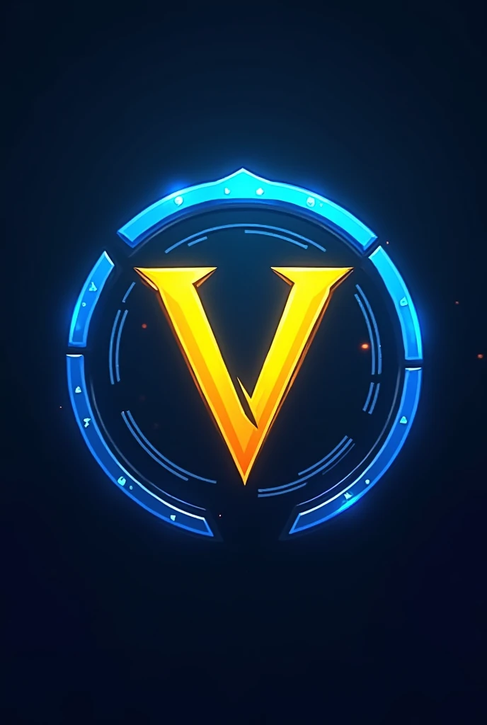 Logo d'une team Esport Valorant, rond, bleu et jaune, "V" , ancien joueurs csgo, ambitieux, compétitif, professionnel