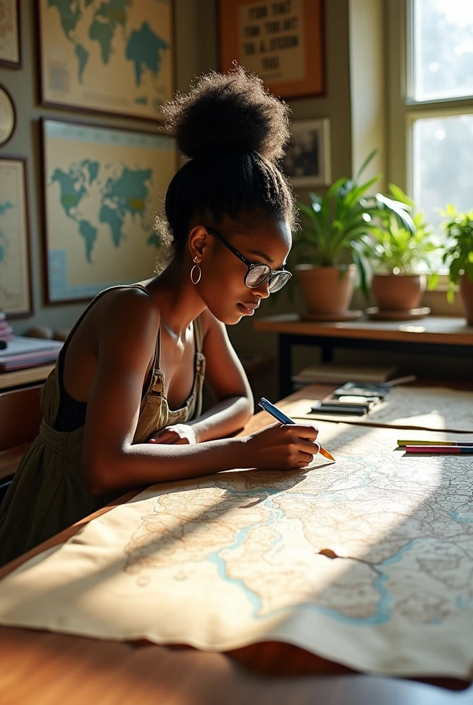 make a black woman making a map 