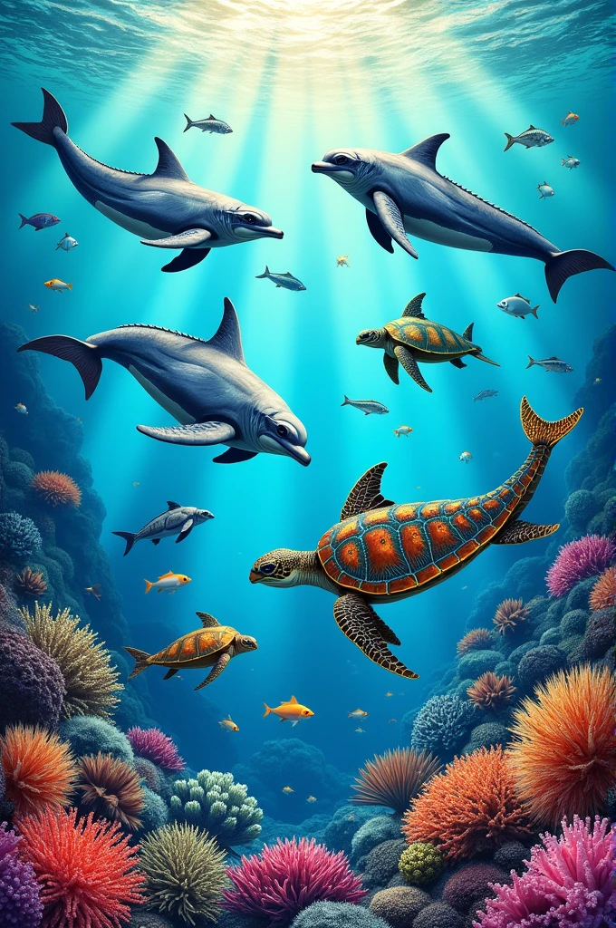 Poster with Peruvian sea animals drawing to cut out