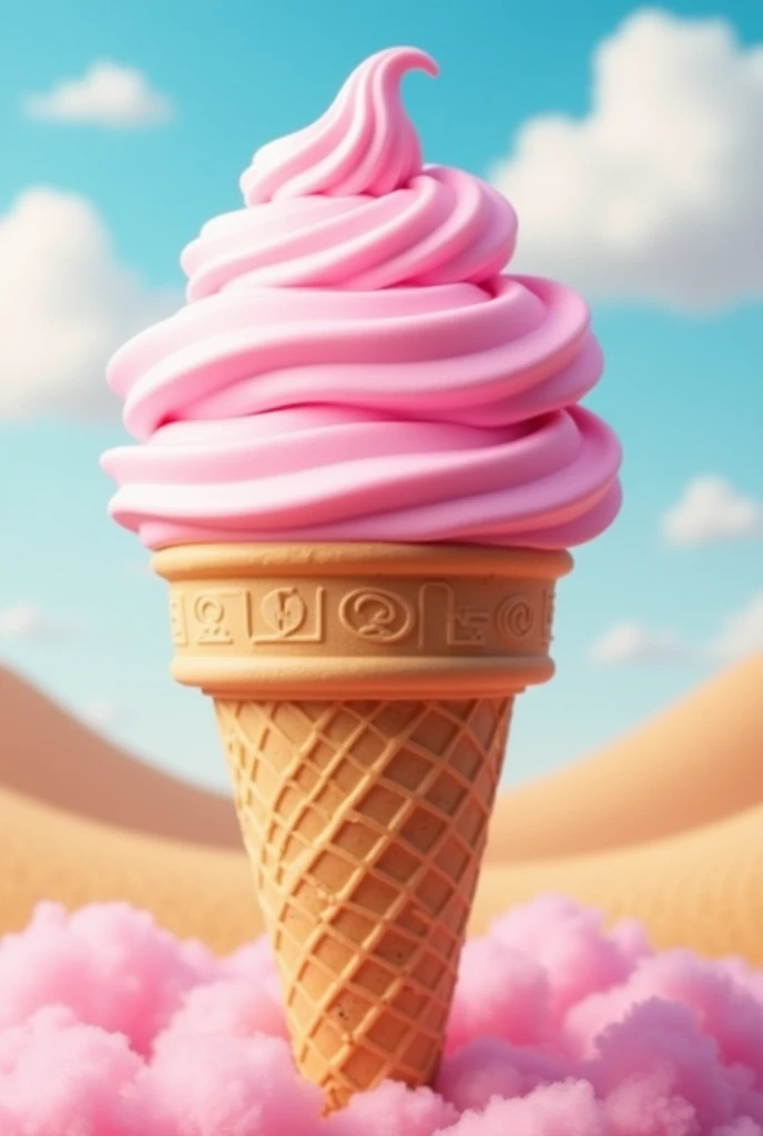 Create a cone with a round pink pastel ball on top of the cone 