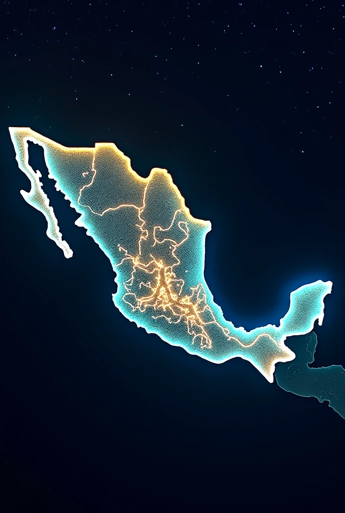 Map of Mexico with nighttime illumination