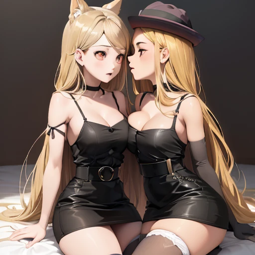 ((having hot lesbian sex in the bedroom. They are kissing, fondling, licking and with so much passion, these brunettes are so damn hot.)),thicc,(masterpiece, best quality:1.4), absurdres, highres, ultra detailed, beautiful, (secretary), (perfect face, detailed face, beautiful:1.3),(natural breasts, cleavage), collarbone, fingerless gloves, gloves,spaghetti strap top, black pencil skirt, tight, over the knee skirt, hat, elegant secretary outfit, thighhighs, thick thighs, thighs, multiple belts, More detailed 8K.motor irreal:1.4,UHD,La mejor calidad:1.4, fotorrealista:1.4, textura de la piel:1.4, obra maestra:1.8,obra-prima, mejor calidad,objeto Objeto], (detailed face features:1.3),(manos detailed)