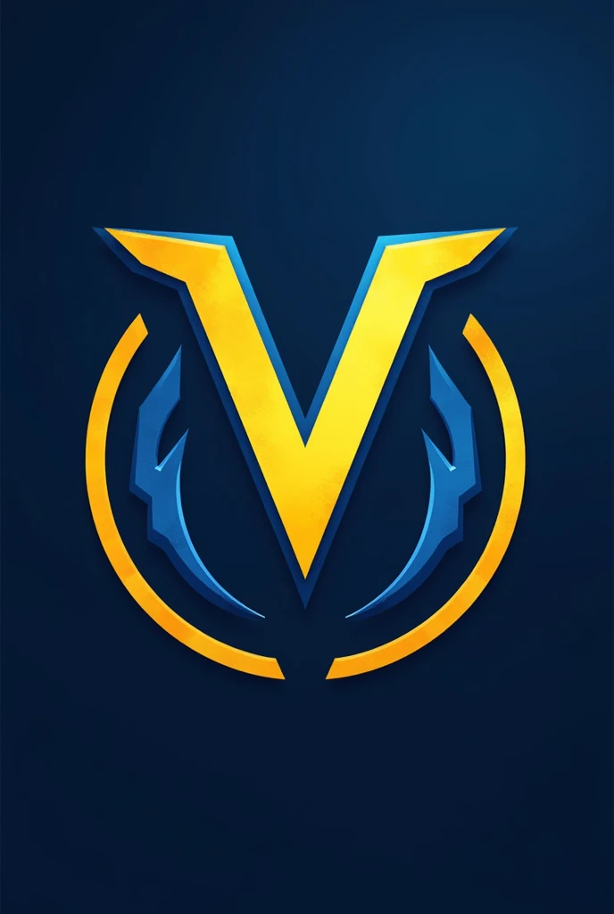 Team Esport Valorant, cercle , bleu et jaune, "V" , ambitieux, compétitif, professionnel, sans fond 