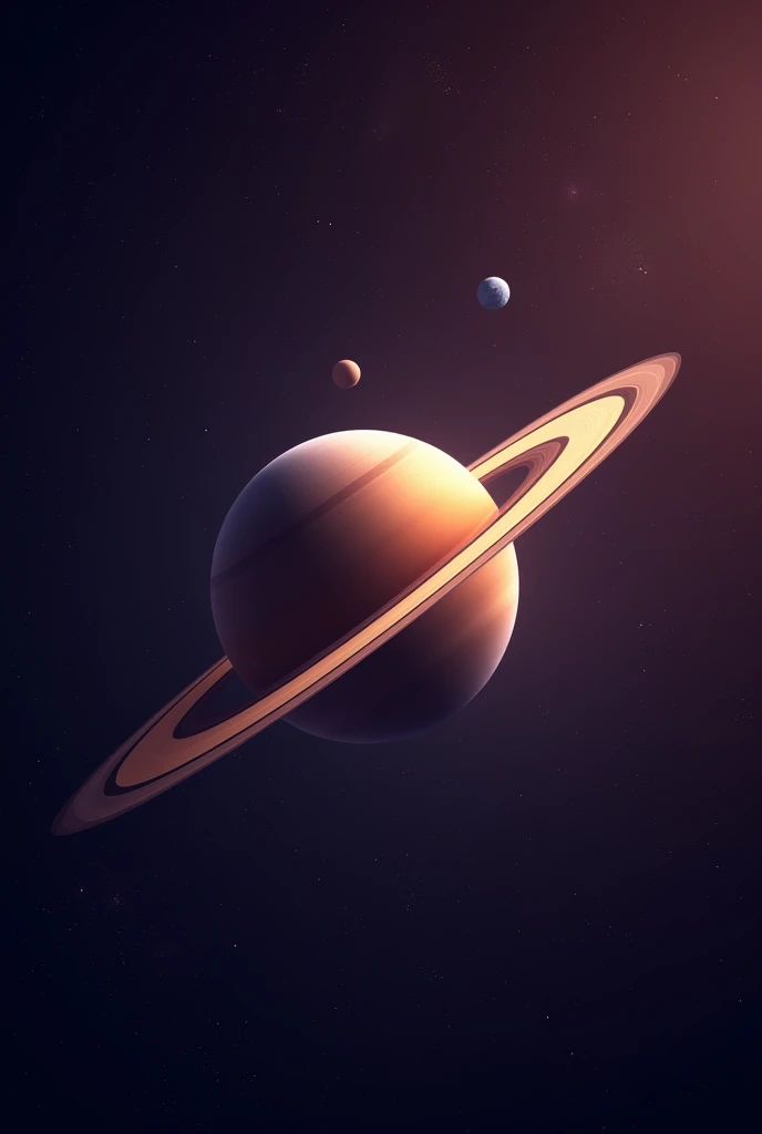 planeta saturno: Centered on image, with its iconic rings clearly visible. Saturn can be depicted with a smooth texture and a subtle glow.
Saturn's moons: Titan should be the biggest and most prominent, located in a prominent position near Saturn. The other moons will be represented as small points of light scattered around the planet., varying in brightness and size to show the difference in their actual distances and sizes.
space background: The background can be a dark purple sky with nebulae, dotted with stars, to create contrast and highlight Saturn's moons and rings.