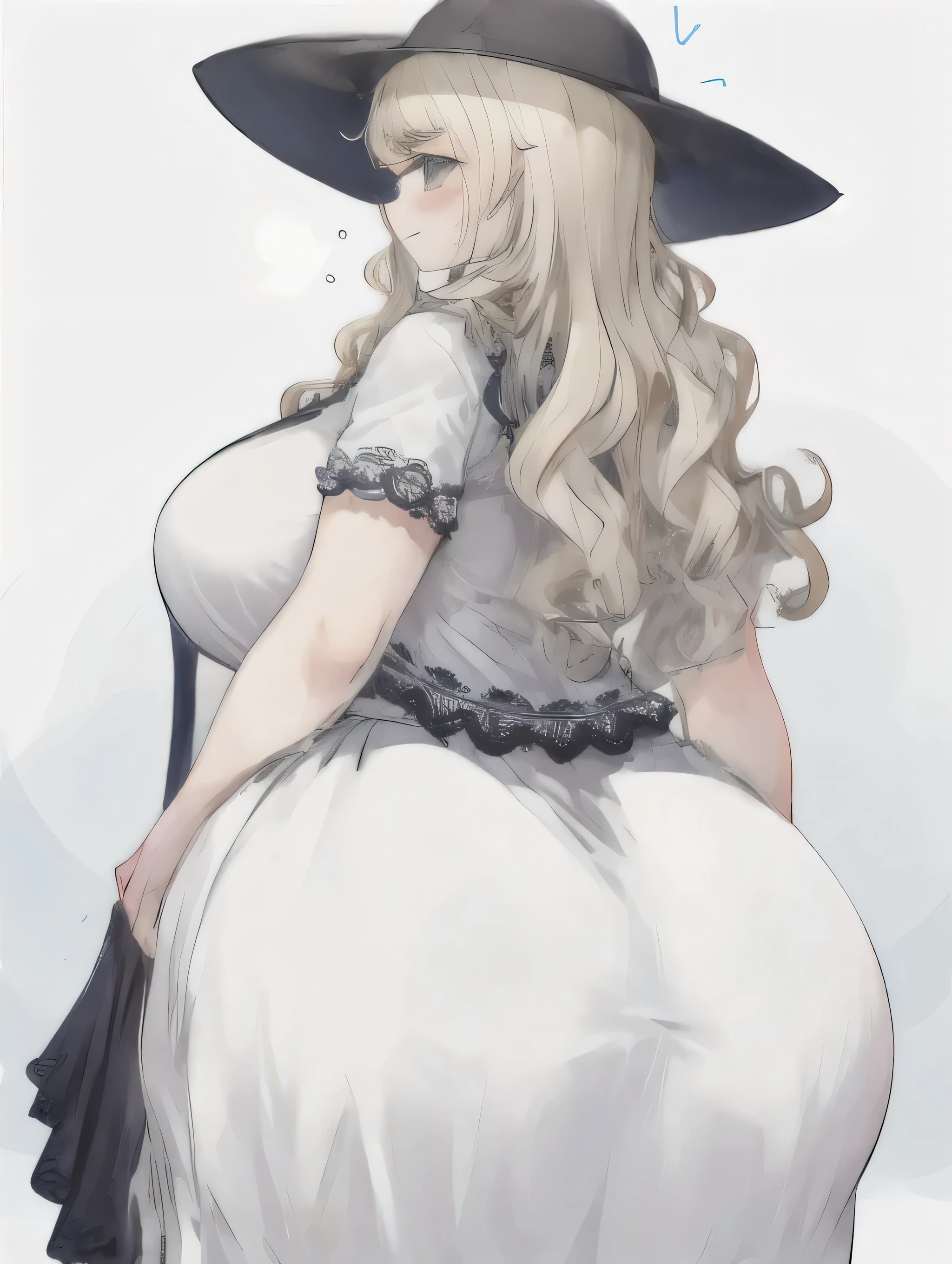 Nekobushi,One girl,dress,white dress,Sun hat,Plump,Wide Hips,Huge Ass,Blonde,Wavy Hair,