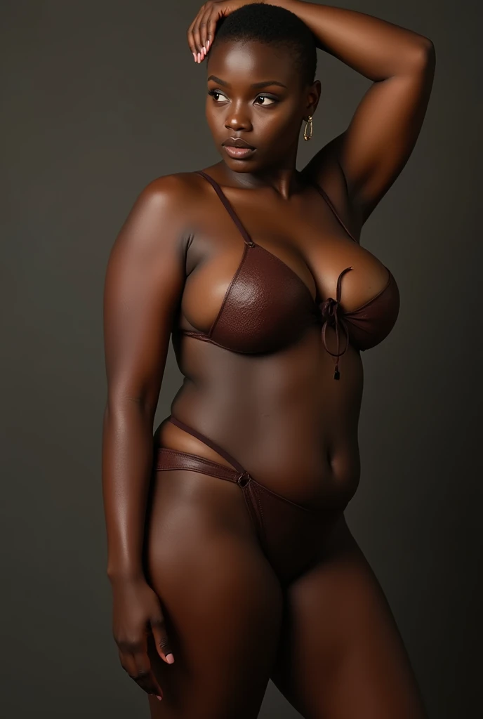 deep black skin，a dark tanned skin，Melanin pigmentation of the skin，Full-body photography，Big breasts，The crotch is bulging，Huge crotch，Fashion clothing magazines，Cover of a