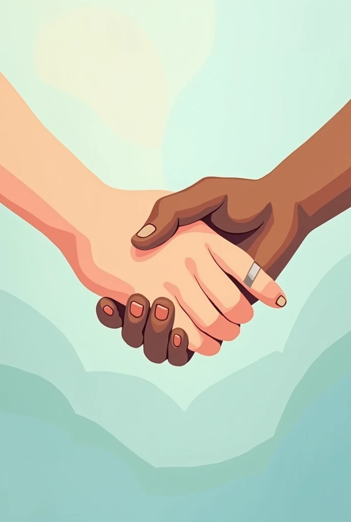 Two hands shaking hands that together form a heart. One of the hands has a injured finger, Well, it has a bandage. The image must be related to hand rehabilitation therapy. The colors must have tones according to health and rehabilitation. The image has to be a vector type to be used as a logo.