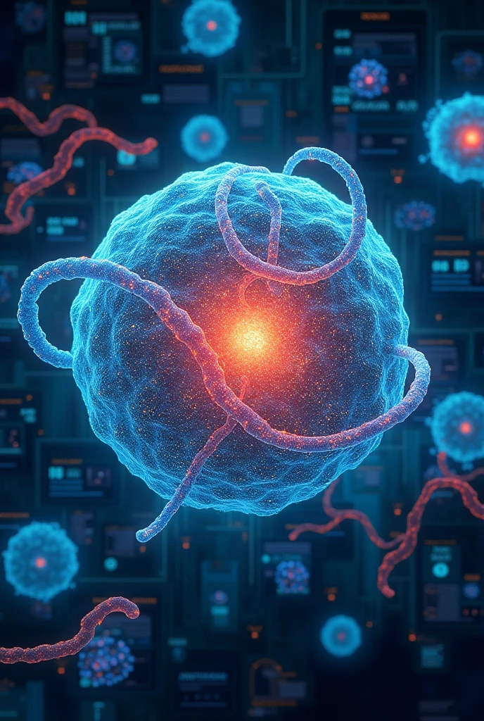 Image of the cell nucleus structure for a card game with the following dimensions: 8'7 tall and 5'7 wide