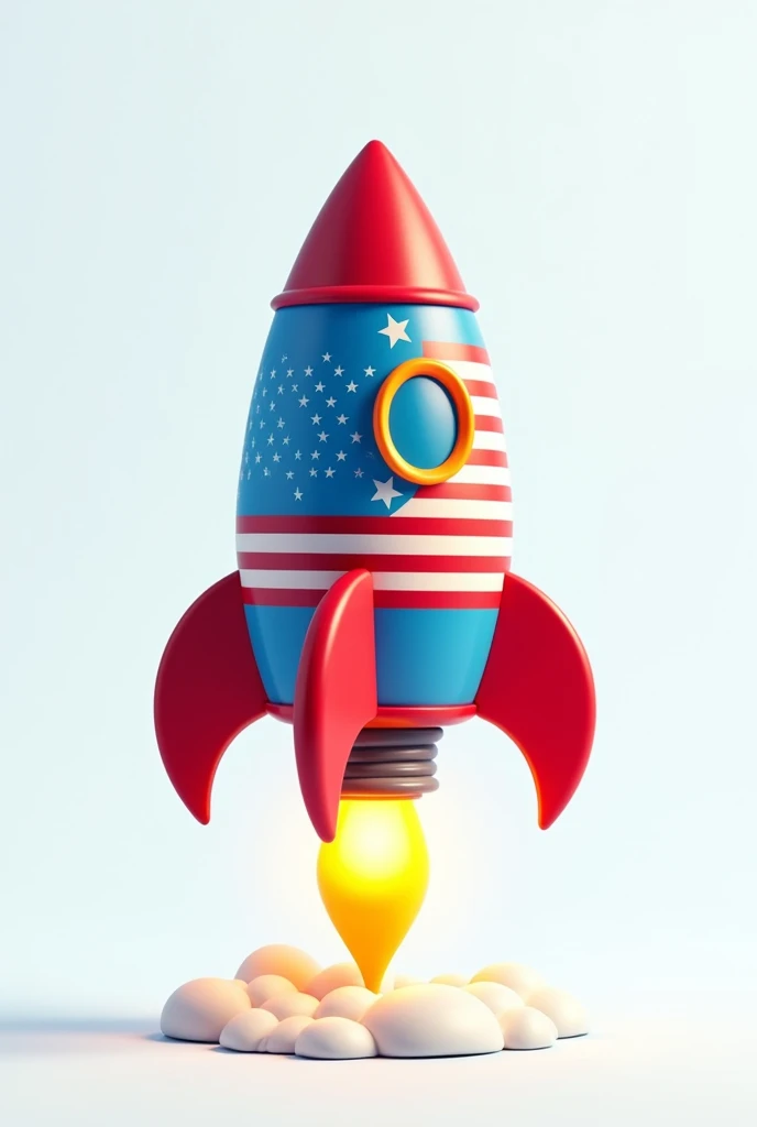 A rocket, made with 3D cartoon aspects, with the flag of the United States, with reference to fast learning, no back ground
