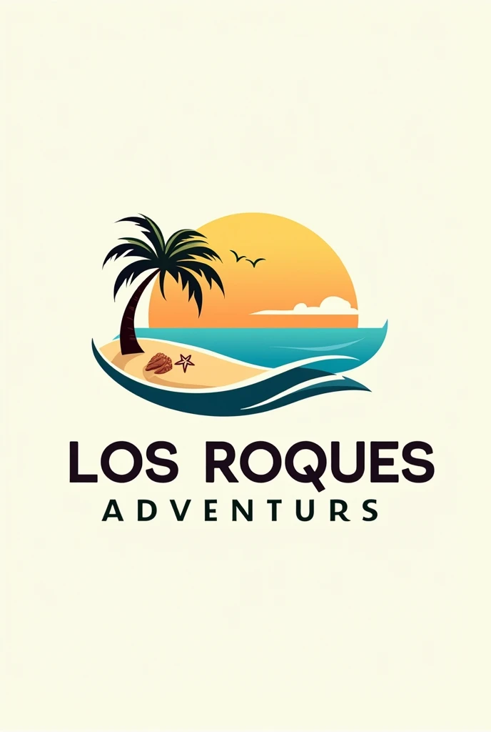 Logo for a travel agency called Los Roques Adventurs, beach theme