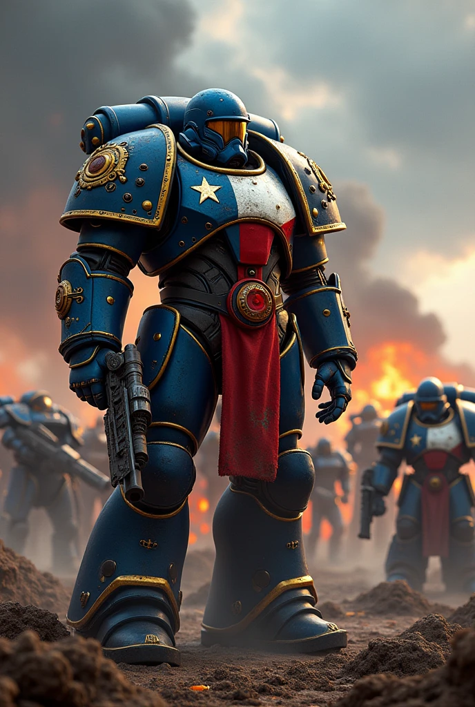 Warhammer 40k Ultramarine soldier with the colors of the Chilean flag 