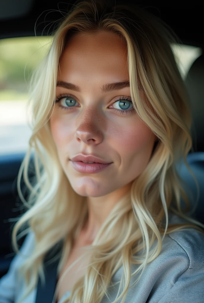 Belle fille européenne aux yeux bleus et aux cheveux blonds, dans une voiture mercedes gla, selfie, ultra Haute résolution, (photoréaliste: 1.4), Haute résolution , (finely détaillé skin), (yeux bleus), (Des proportions parfaites) (Photos réalistes) (chef-d&#39;œuvre) (photoréaliste), ultraréaliste (meilleure qualité) (détaillé) Photographié avec un Canon EOS R5, objectif 50 mm, F/2.8, (8k) (fond d&#39;écran) (Éclairage cinématographique) (éclairage dramatique) (complexe) mode
