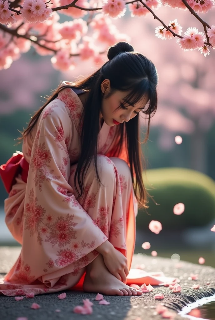 Japanese woman licking her feet