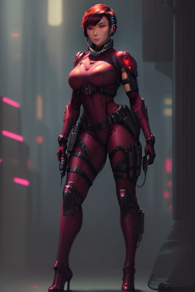 (woman),(((Standing member of the Future Force))),((Maroon tactical high-leg suit:1.5)),((Earphone:1.5)),((Tactical holster:1.5)),((Gloves:1.5),(Serious:1.5),(Very short hair:1.5),(Beautiful eyes:1.3),(Very detailedな顔:1.5),((Very detailed drawing of a female hand:1.5)),((Muscular:1.5)),((Sexy appearance:1.5)),((Thick thighs:1.5)),(Beautiful body:1.5),((Very sensual:1.5)),(The background is a futuristic city:1.5),(Cyberpunk atmosphere:1.5),((Blurred background:1.5)),(The depth of the written border:1.5),Breakthrough((Masterpiece:1.5),(Best quality:1.5),(Detailed Very:1.5),(High Resolution:1.5),(Practical:1.5),(Practical:1.5),(Fine Photography),(Carefully Drawn)),8k,Wallpaper,((Camel Toe 1.5)),(Bottom:1.2)