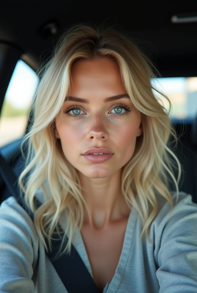 Belle fille européenne aux yeux bleus et aux cheveux blonds, dans une voiture mercedes gla, selfie, ultra Haute résolution, (photoréaliste: 1.4), Haute résolution , (finely détaillé skin), (yeux bleus), (Des proportions parfaites) (Photos réalistes) (chef-d'œuvre) (photoréaliste), ultraréaliste (meilleure qualité) (détaillé) Photographié avec un Canon EOS R5, objectif 50 mm, F/2.8, (8k) (fond d'écran) (Éclairage cinématographique) (éclairage dramatique) (complexe) mode. avec un visage réaliste.