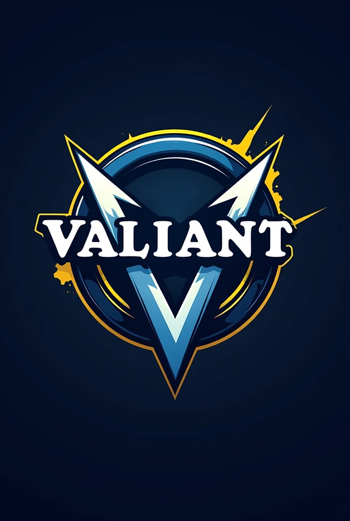 Logo d'une équipe Valorant Esport, dans un rond, avec des couleurs bleu et jaune, le nom de l'équipe est "valiant", avec comme caractéristique des ancien joueur de CSGO