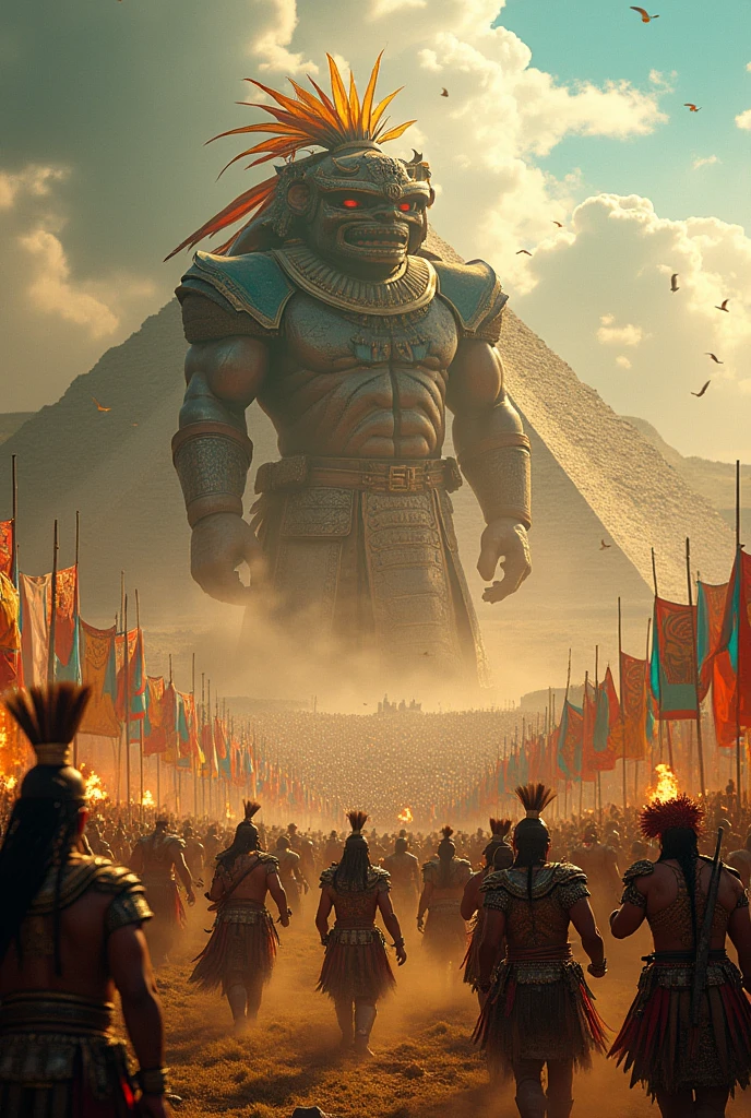 Um rei gigante de 4 metros, albino e careca, leads his army of Egyptian soldiers with grandeur.