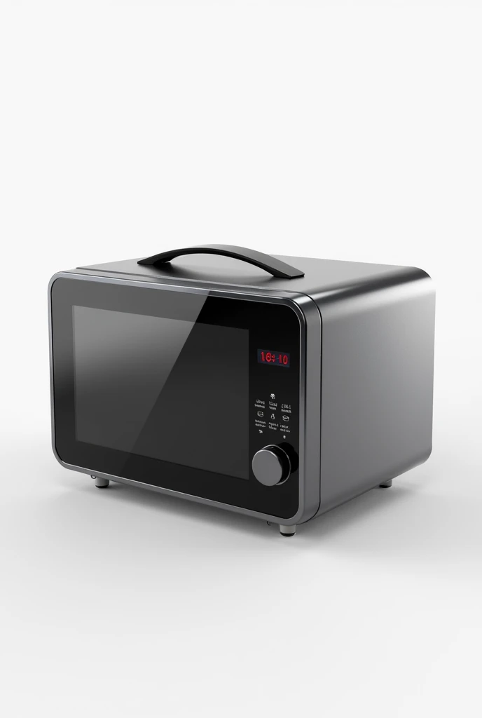 Create a portable microwave with a handle and make it look realistic., on a white background