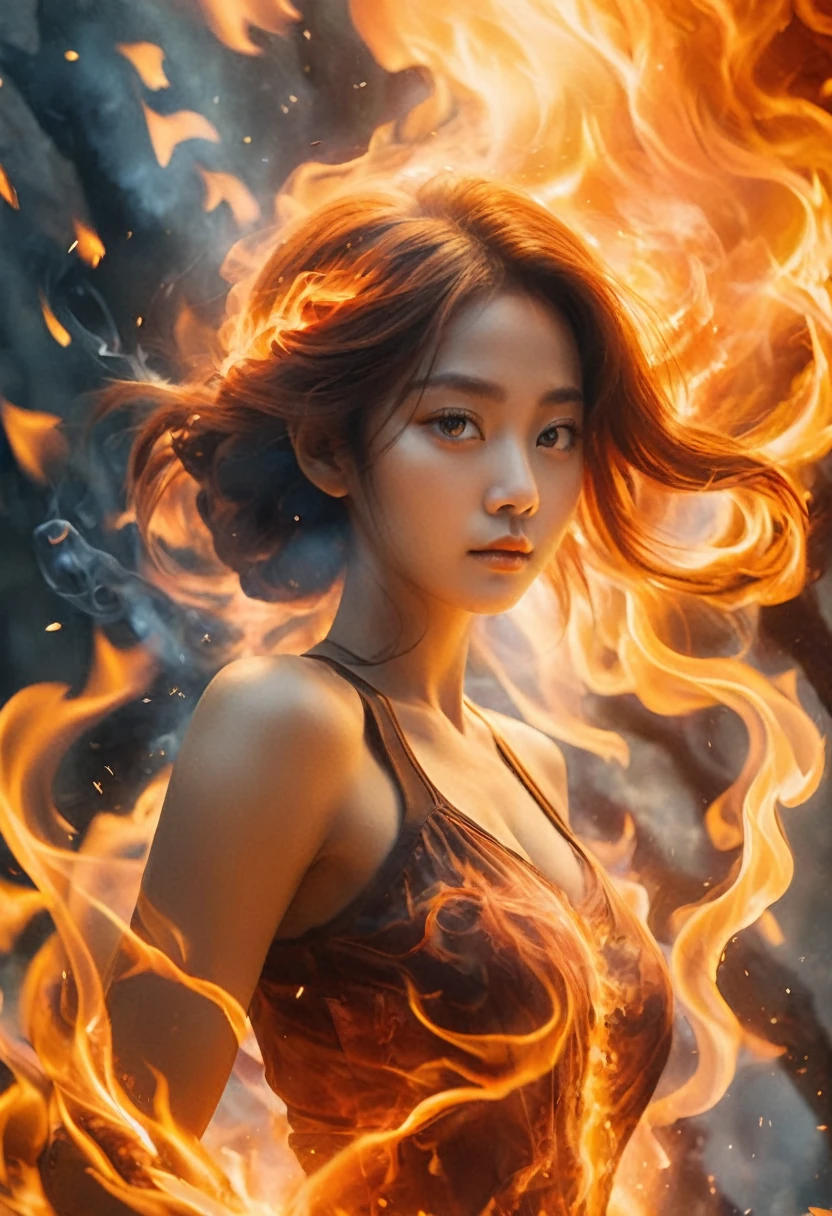 (fire element:1.1),It consists of the fire element,(1 huge breasts:1.2),burning,Transparency,fiery,(molten rock),flame skin,frame print,fiery hair,to smoke,cloud,chopped,,girl engulfed in flames, Flames fly up and sparks scatter,Burning hand,translucent luminescence, กำลังเย็ดกัน, ขย่มควยบนเปลวเพลิง 