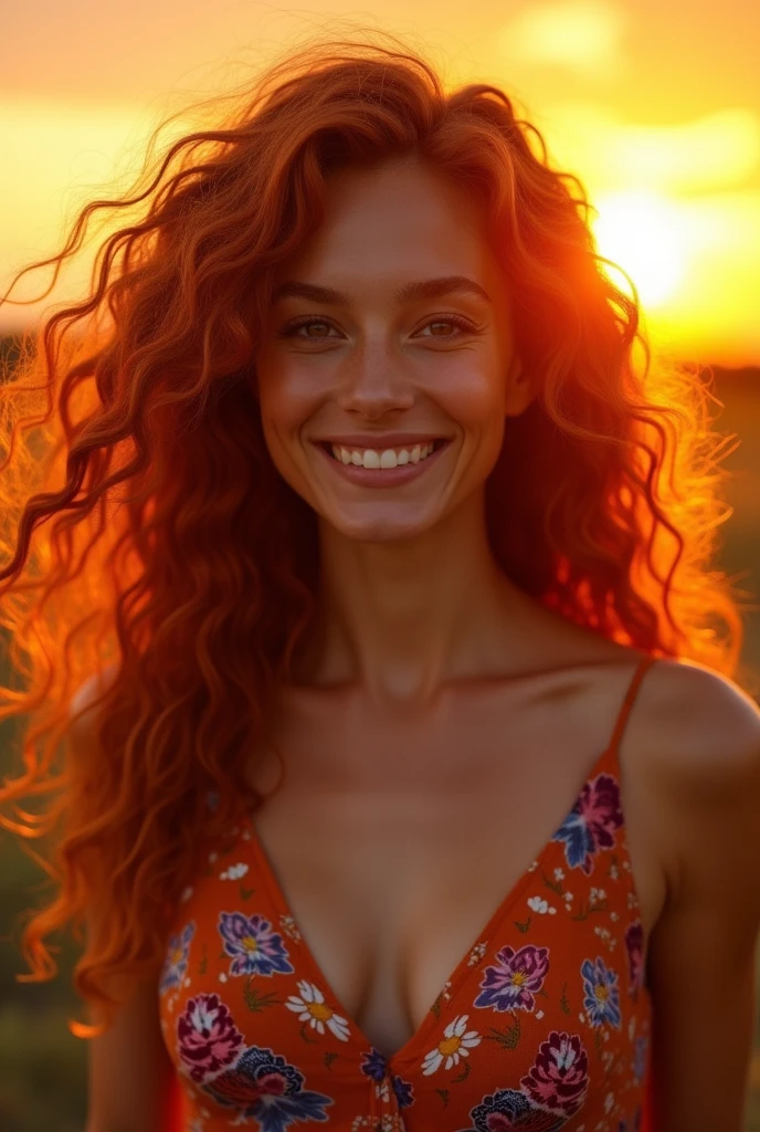 Arafed woman with red hair and a smile on her face, Beautiful red-haired woman, rothaarige Frau, Ginger wavy hair, orange glowing hair, redhead girl, wild ginger hair, curly copper colored hair, Fell, bright red hair, Red hair and attractive facial features, flowing red hair, a red-haired young woman, red glowing hair, orangefarbene Haut und Fell, fiery hair, very huge