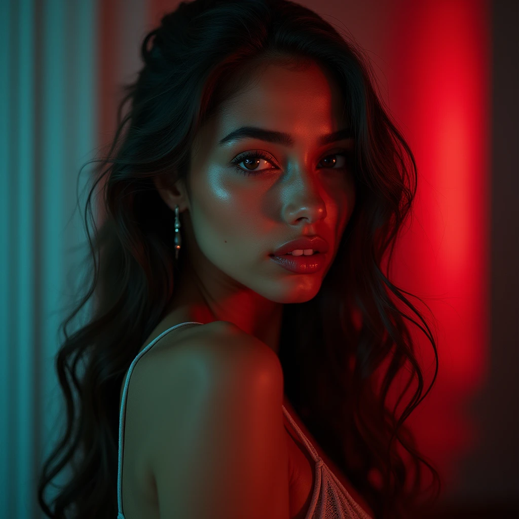 a beautiful young woman, beautiful detailed eyes, beautiful detailed lips, extremely detailed face, long eyelashes, beautiful long hair, seductive pose, sensual expression, intricate details, masterpiece, (best quality,4k,8k,highres,masterpiece:1.2),ultra-detailed,(realistic,photorealistic,photo-realistic:1.37),vibrant colors,cinematic lighting,dramatic atmosphere,elegant,,alluring,captivating
