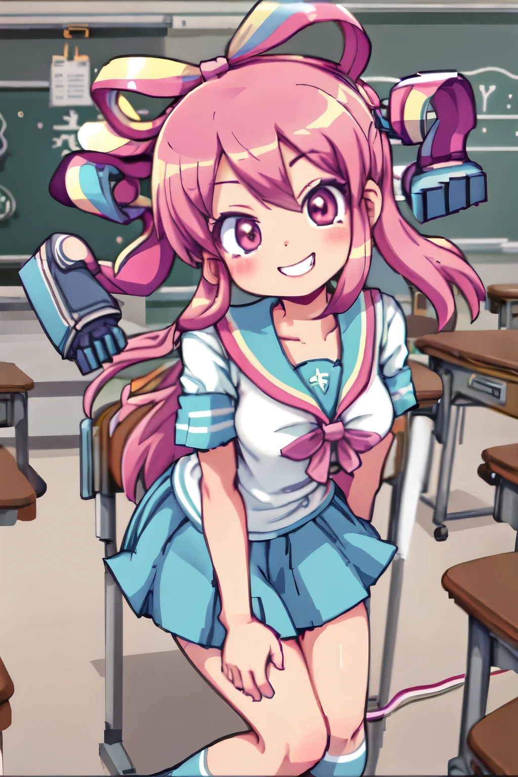 giffany, school uniform, (cable bow:1.3), 1girl, solo, smile, dynamic angle, reverence.