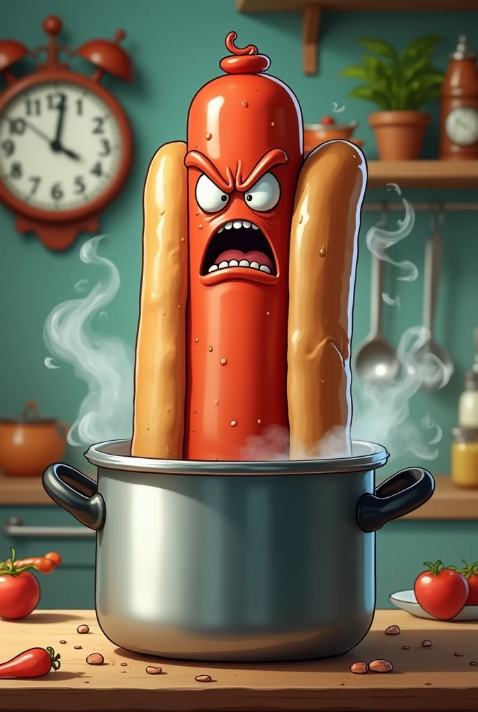 Hot dog inside the pressure cooker with anger