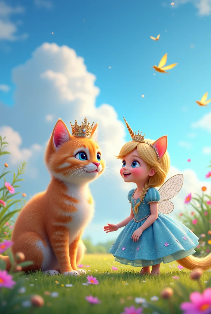 Animated cat with a unicorn and a princess