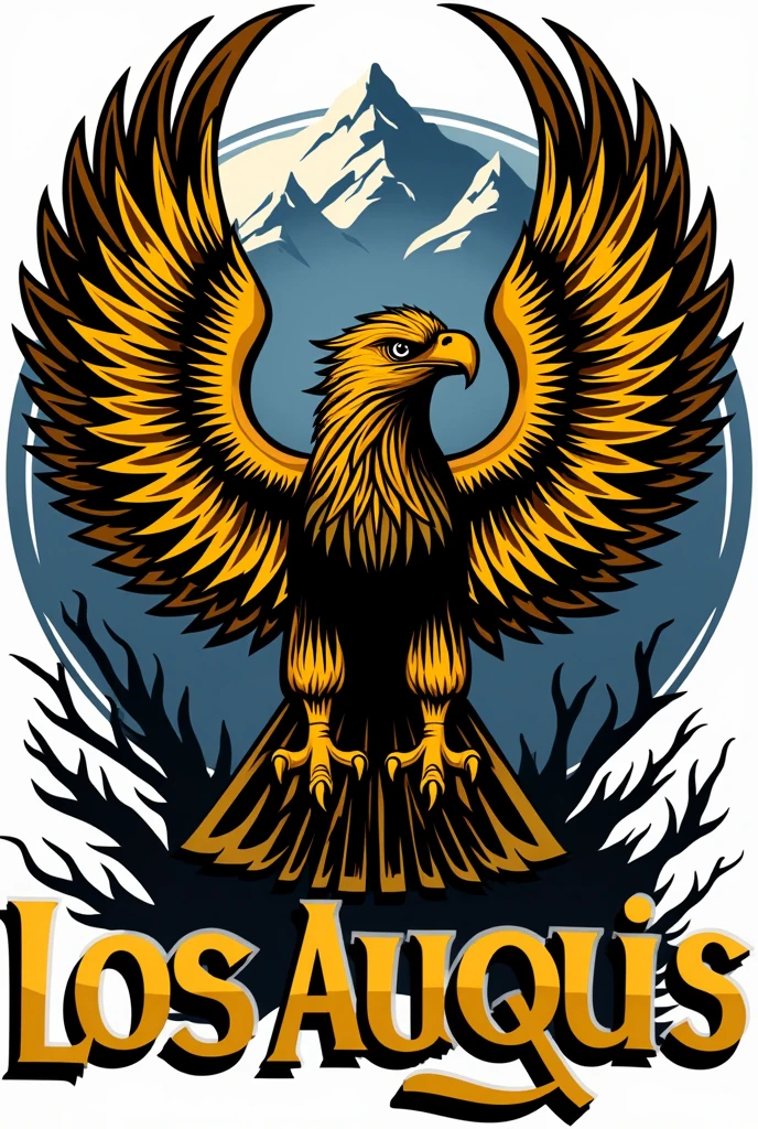 I want a logo for a Peruvian cultural group called 'los auquis' based on a golden and black warrior condor.