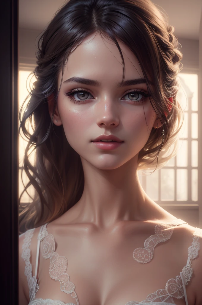 a beautiful girl in lace lingerie,detailed elegant facial features,high fashion glamour,sensual pose,dramatic lighting,cinematic composition,ethereal soft lighting,pastel color palette,romantic artsy vibe,photographic style,award winning digital art,masterpiece,best quality,8k,ultra-detailed,realistic,photorealistic,HDR,physically-based rendering,vivid colors
