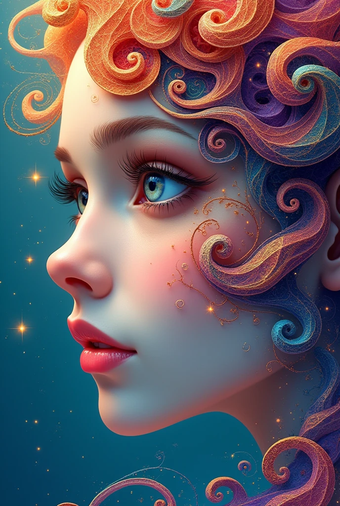photo (FractalWoman style:1) a close up of a painting of a woman's face