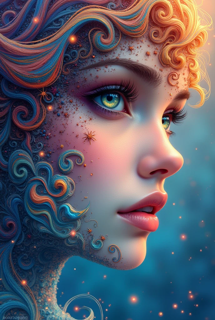 photo (FractalWoman style:1) a close up of a painting of a woman's face
