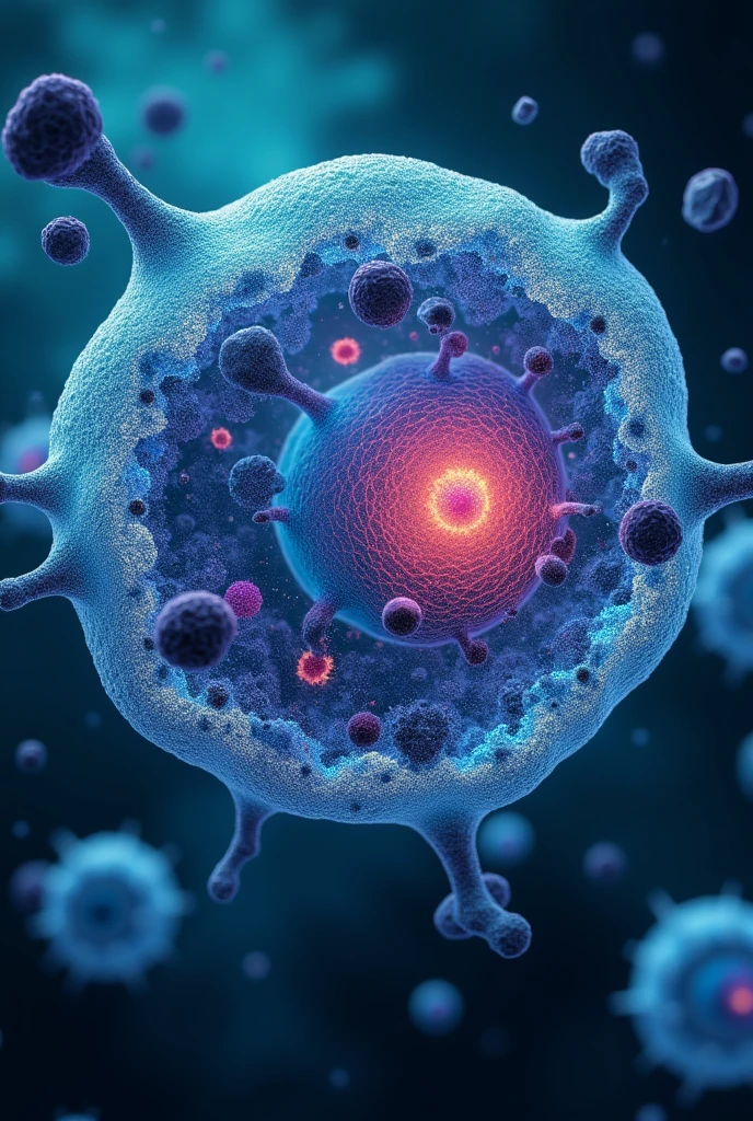 Image of the cell nucleus with the following measurements: 8'7 high and 5'7 wide 