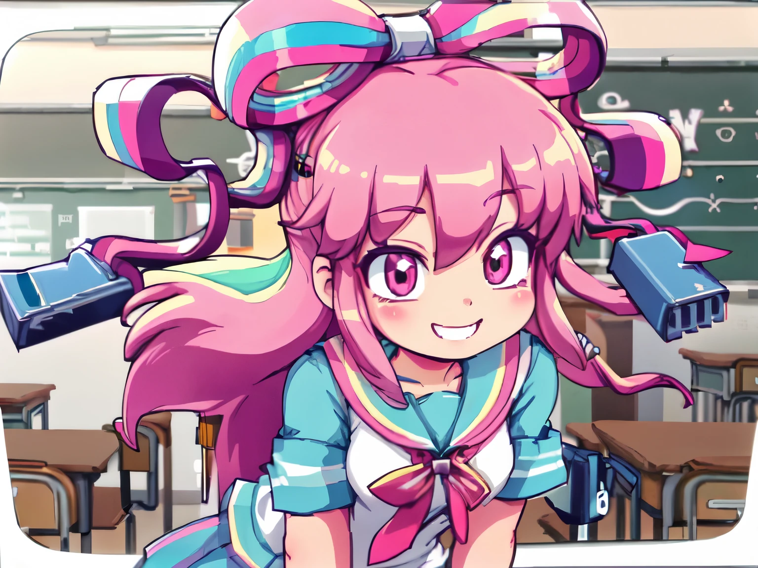 giffany, school uniform, (cable bow:1.3), 1girl, solo, smile, dynamic angle, reverence.