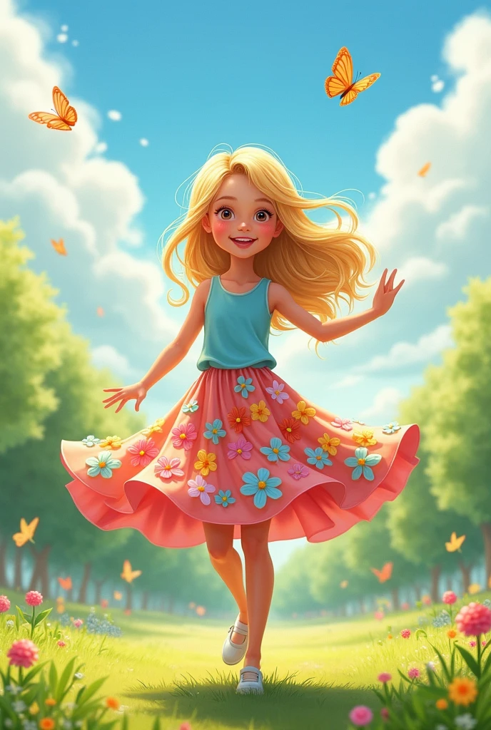 10-year-old blonde girl wearing a skirt