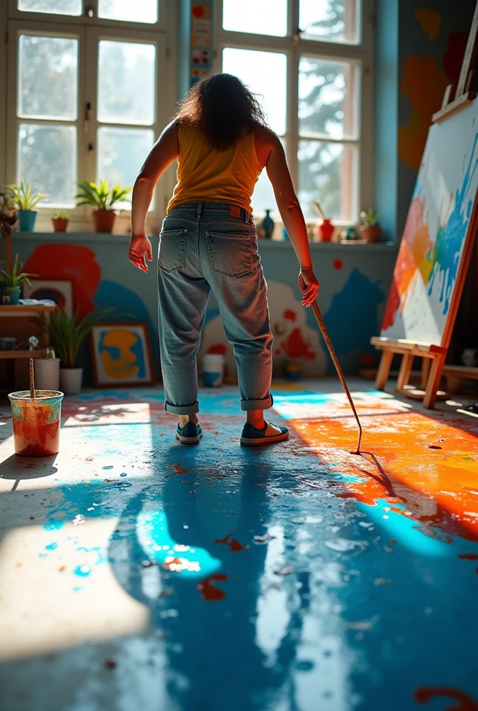 brocha painting horizontally, half dripping